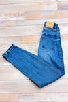 Jeans mom slim taille haute bleu délavé seconde main - Stradivarius- La Penderie du Paradis