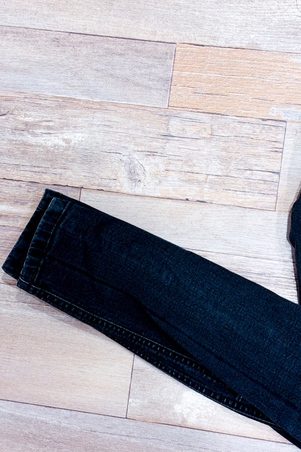 Jeans skinny noir taille haute effet usé seconde main - Dynamite- La Penderie du Paradis