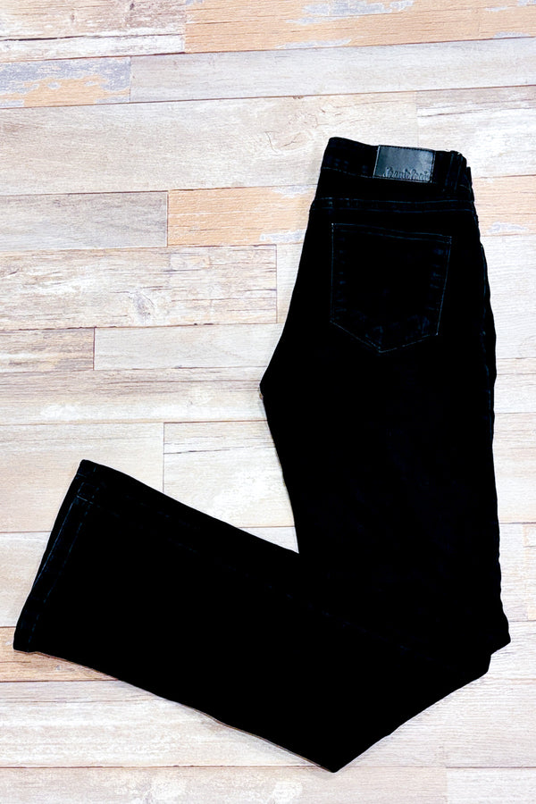 Jeans noir jambe évasée à taille régulière seconde main - Jeaniologie- La Penderie du Paradis