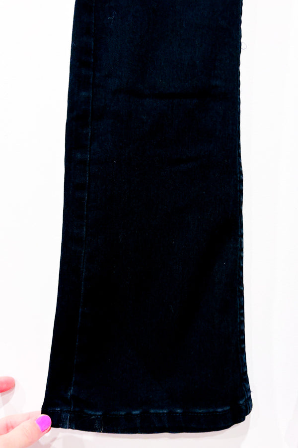 Jeans noir jambe évasée à taille régulière seconde main - Jeaniologie- La Penderie du Paradis