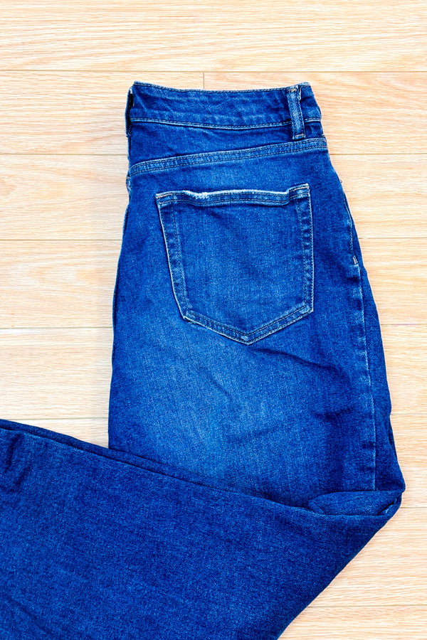 Jeans bleu foncé à taille haute coupe moderne seconde main - Joe Fresh- La Penderie du Paradis