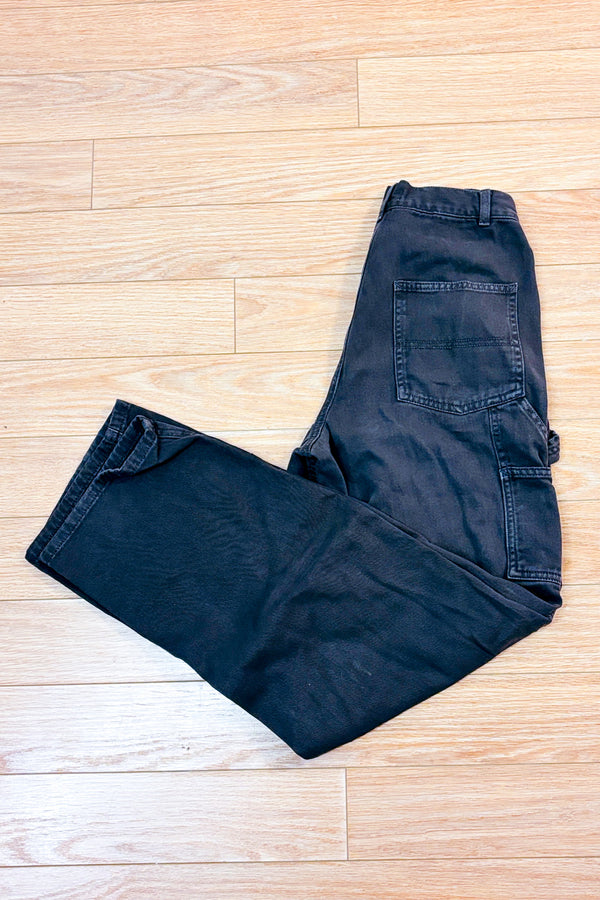 Jeans cargo noir délavé à taille haute seconde main - Garage- La Penderie du Paradis