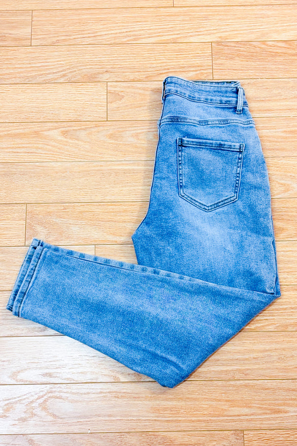 Jeans bleu pâle jambe étroite à taille haute seconde main - Moon Girl- La Penderie du Paradis