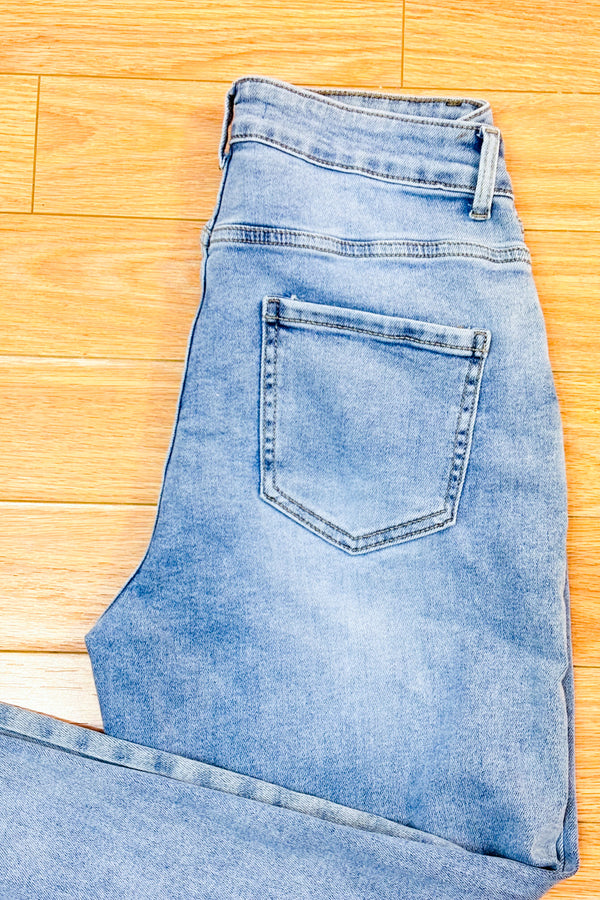 Jeans bleu pâle jambe étroite à taille haute seconde main - Moon Girl- La Penderie du Paradis