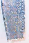 Jeans bleu pâle à motif paisley doré* seconde main - Melanie Lyne- La Penderie du Paradis