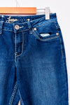 Jeans bleu foncé délavé coupe droite seconde main - Carreli- La Penderie du Paradis