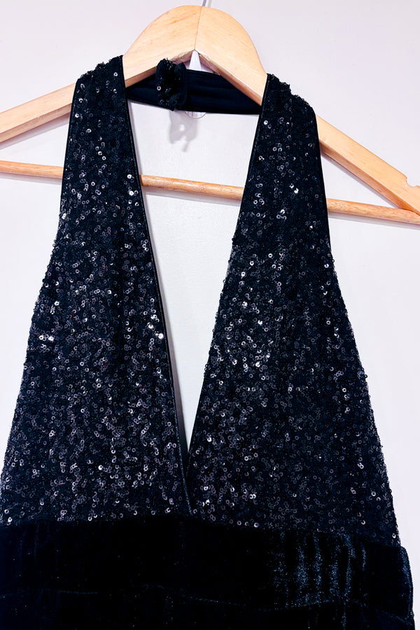 Jumpsuit noir en velours avec paillettes et dos ouvert (s)-Venus-La Penderie du Paradis 🕊