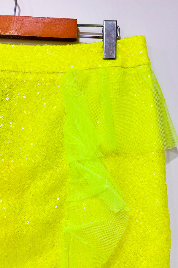 Jupe jaune néon à paillettes (m)-Gina Georgous-La Penderie du Paradis 🕊