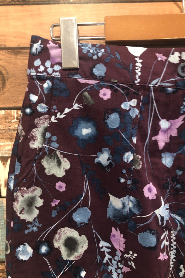 Jupe midi bourgogne fleurie taille haute (xs) seconde main Joe Fresh