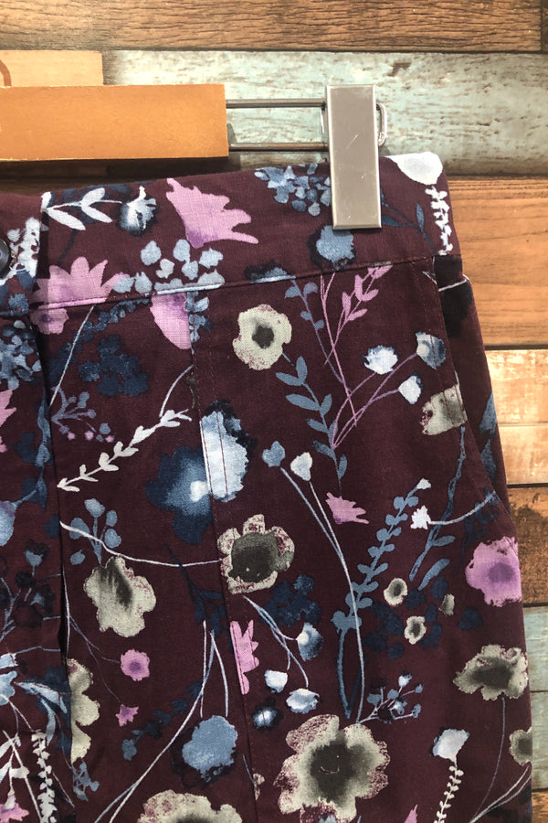 Jupe midi bourgogne fleurie taille haute (xs) seconde main Joe Fresh
