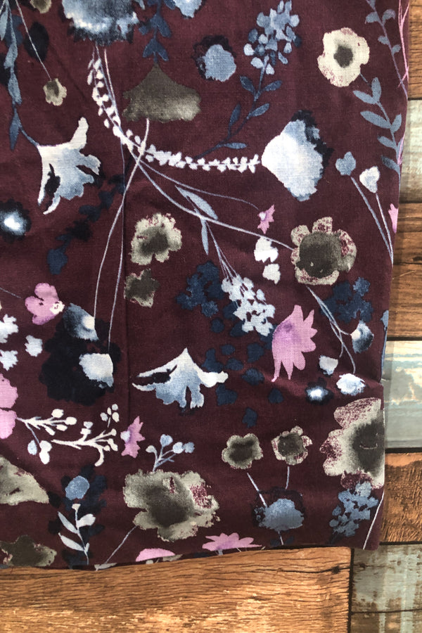 Jupe midi bourgogne fleurie taille haute (xs) seconde main Joe Fresh