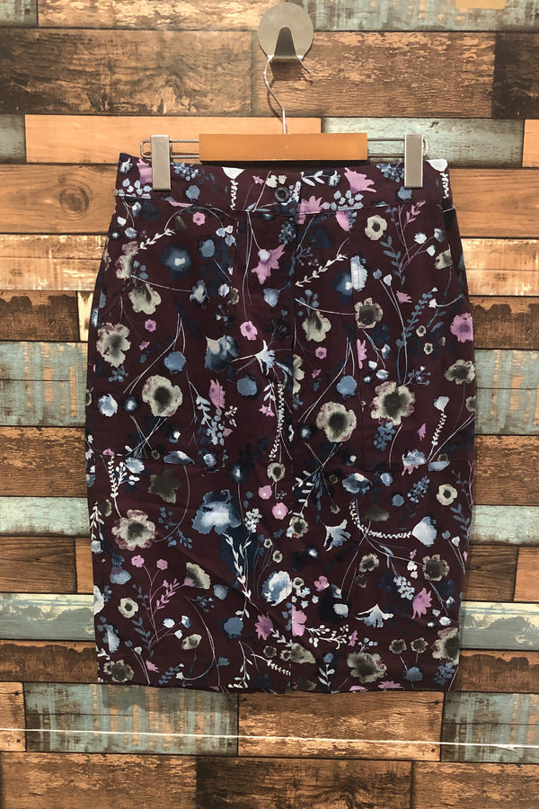Jupe midi bourgogne fleurie taille haute (xs) seconde main Joe Fresh