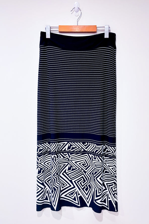 Jupe maxi marine et blanche à motifs seconde main - Trisisto- La Penderie du Paradis