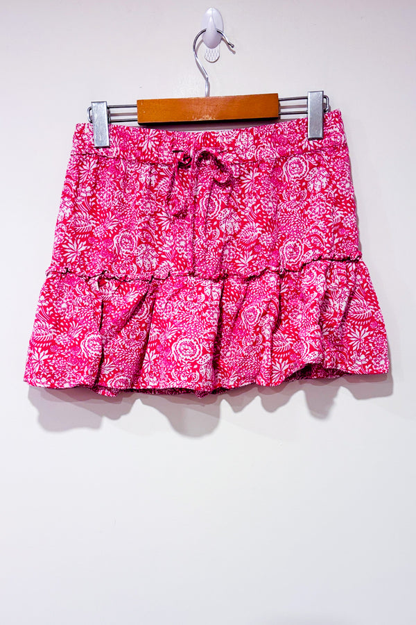 Jupe-short rose fluide fleurie à taille élastique seconde main - Zara- La Penderie du Paradis