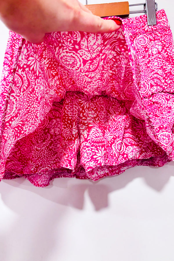 Jupe-short rose fluide fleurie à taille élastique seconde main - Zara- La Penderie du Paradis