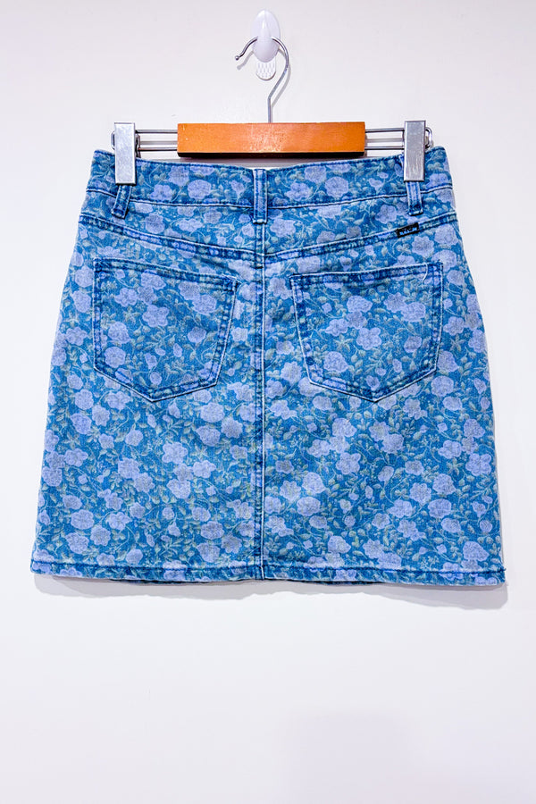 Jupe bleue fleurie en jeans* seconde main - Mariloup Wolfe- La Penderie du Paradis
