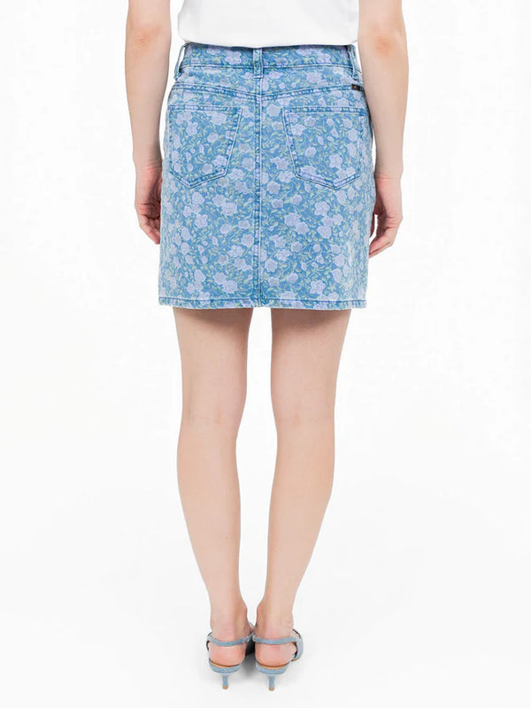 Jupe bleue fleurie en jeans* seconde main - Mariloup Wolfe- La Penderie du Paradis