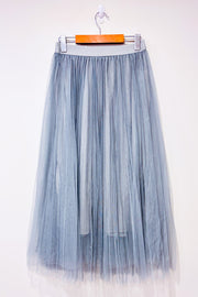Grey pleated tulle maxi skirt