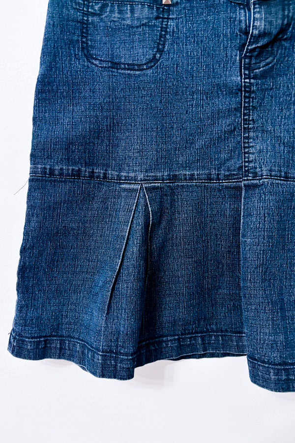 Jupe en denim bleu foncé plissée seconde main - Lois Jeans- La Penderie du Paradis