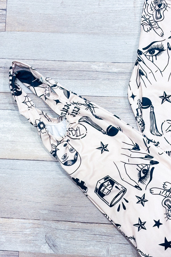 Legging beige à étrier imprimé tatouages seconde main - SHEIN- La Penderie du Paradis