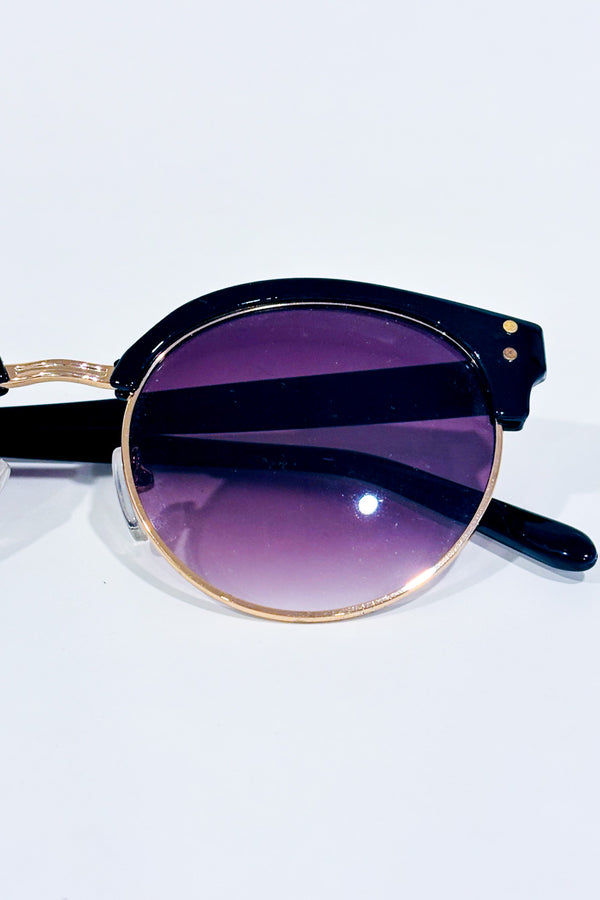 Lunettes de soleil rondes noires style rétro verres teintés violet seconde main - kstudio- La Penderie du Paradis