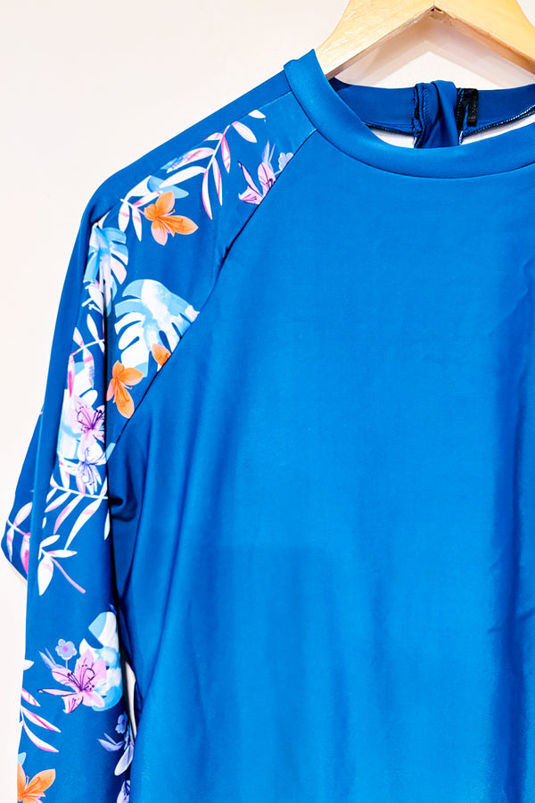 Maillot de bain turquoise à manches longues fleuries (xl)-SHEIN-La Penderie du Paradis 🕊