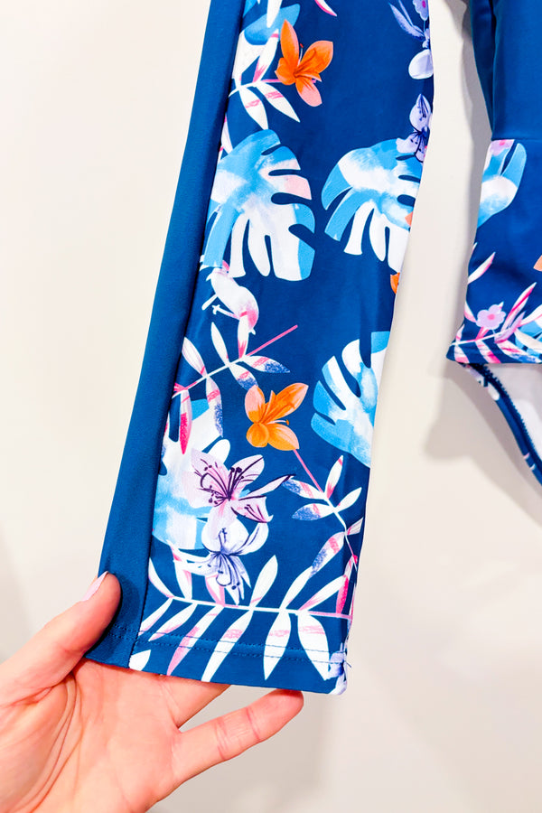 Maillot de bain turquoise à manches longues fleuries (xl)-SHEIN-La Penderie du Paradis 🕊