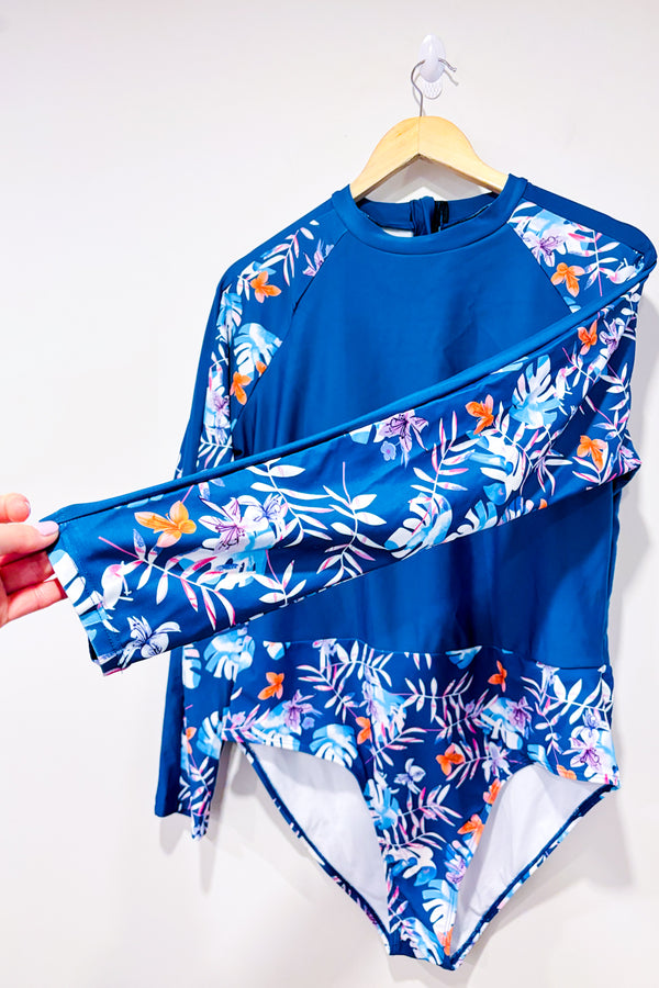 Maillot de bain turquoise à manches longues fleuries (xl)-SHEIN-La Penderie du Paradis 🕊