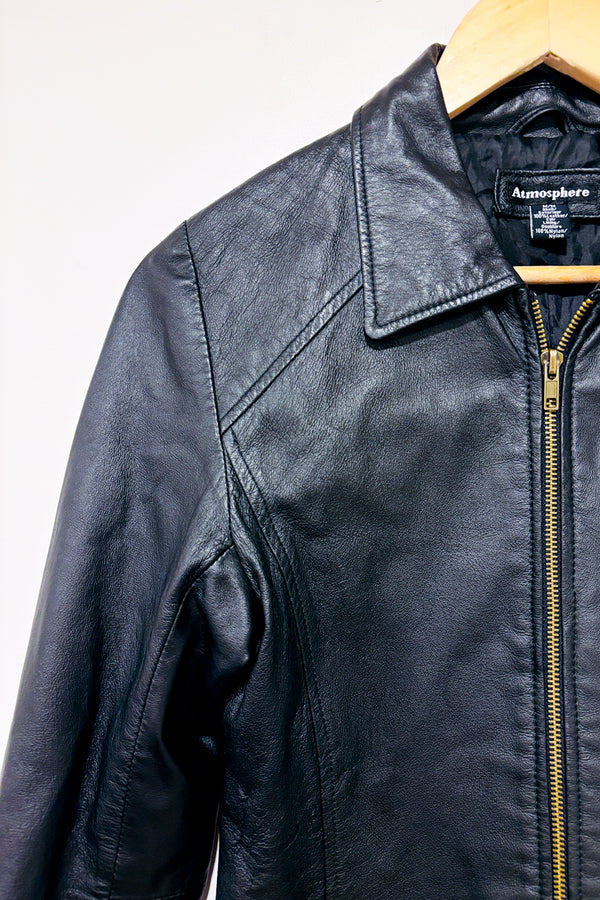 Manteau noir en cuir véritable (m)-Atmosphère-La Penderie du Paradis 🕊