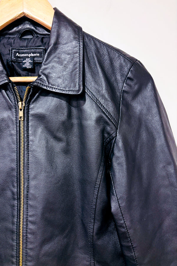 Manteau noir en cuir véritable (m)-Atmosphère-La Penderie du Paradis 🕊