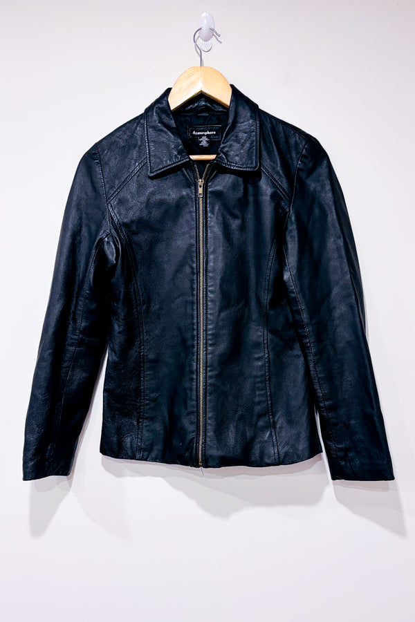 Manteau noir en cuir véritable (m)-Atmosphère-La Penderie du Paradis 🕊