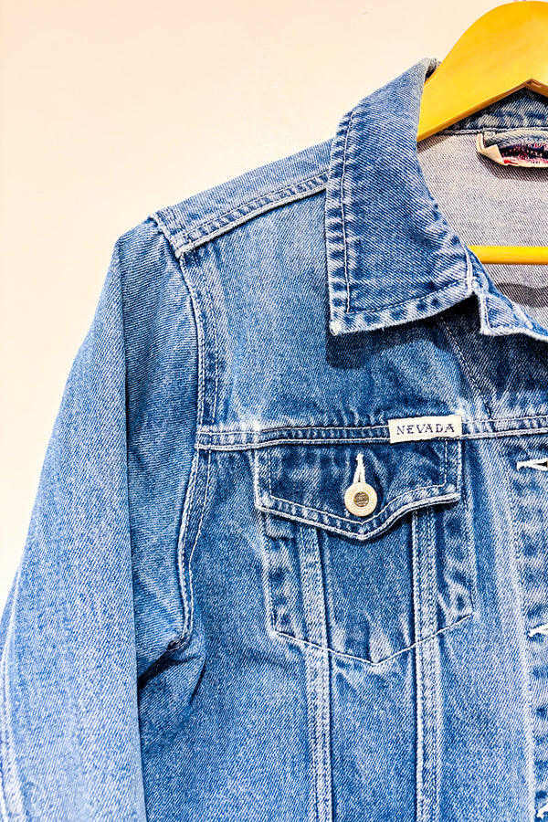 Manteau vintage bleu en jeans seconde main - Nevada- La Penderie du Paradis
