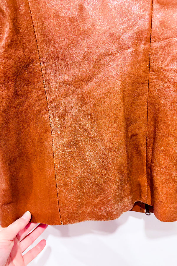 Veste en cuir véritable taupe à zip* seconde main - Vera Pelle- La Penderie du Paradis