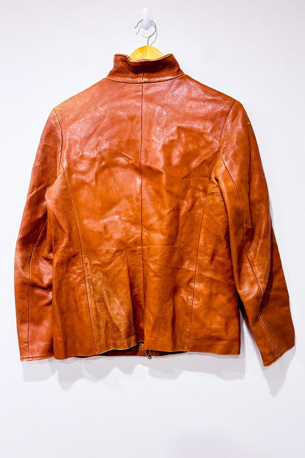 Veste en cuir véritable taupe à zip* seconde main - Vera Pelle- La Penderie du Paradis