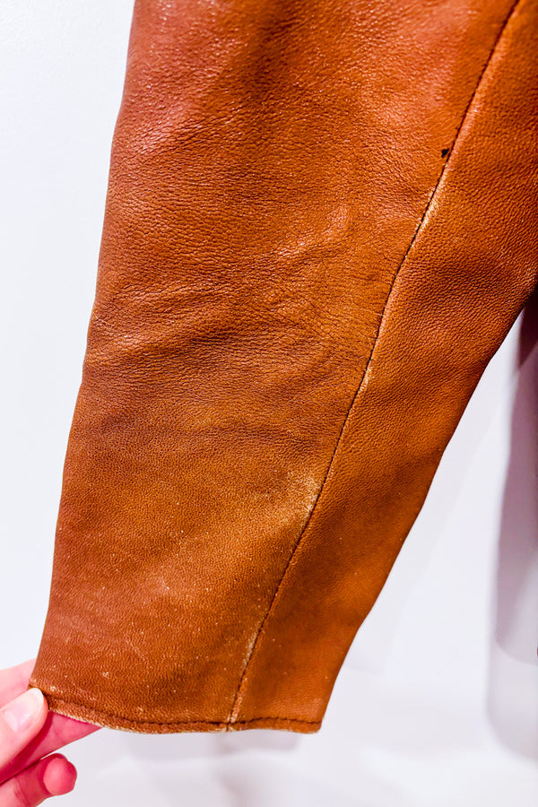 Veste en cuir véritable taupe à zip* seconde main - Vera Pelle- La Penderie du Paradis