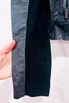 Veste courte en cuir gris-vert à col drapé* seconde main - BCBG Maxazria- La Penderie du Paradis