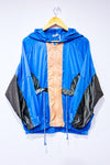 Manteau coupe-vent bleu et brun style vintage seconde main - Out From Under- La Penderie du Paradis