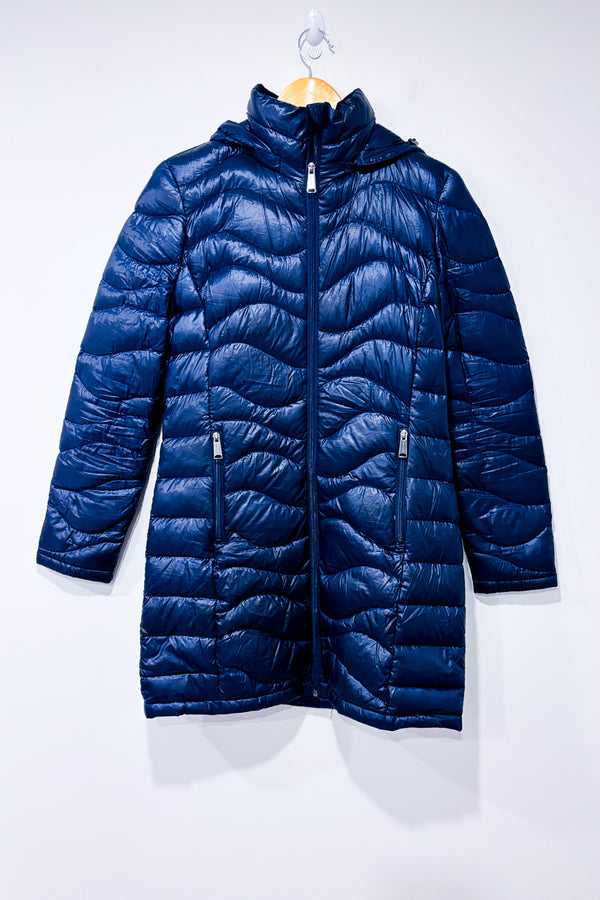 Manteau puffer mauve long en duvet seconde main - Andrew Marc- La Penderie du Paradis