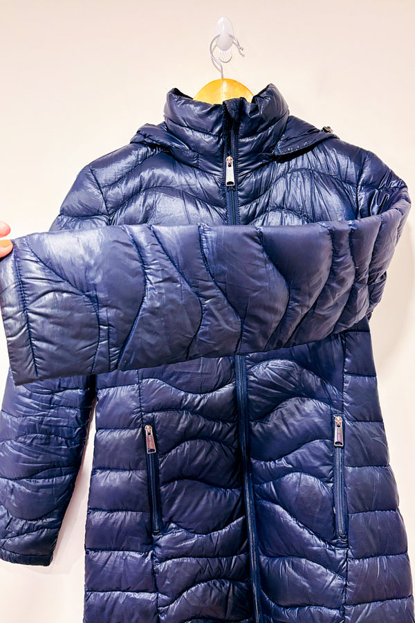Manteau puffer mauve long en duvet seconde main - Andrew Marc- La Penderie du Paradis