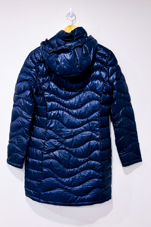 Manteau puffer mauve long en duvet seconde main - Andrew Marc- La Penderie du Paradis