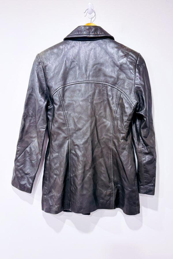 Manteau en cuir charcoal mi-long * seconde main - Danier- La Penderie du Paradis