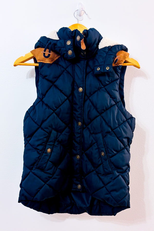 Veste puffer marine sans manches à capuchon seconde main - H&M- La Penderie du Paradis