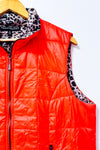 Veste sans manches matelassée orange intérieur léopard seconde main - Proportion Petite / Conrad C- La Penderie du Paradis