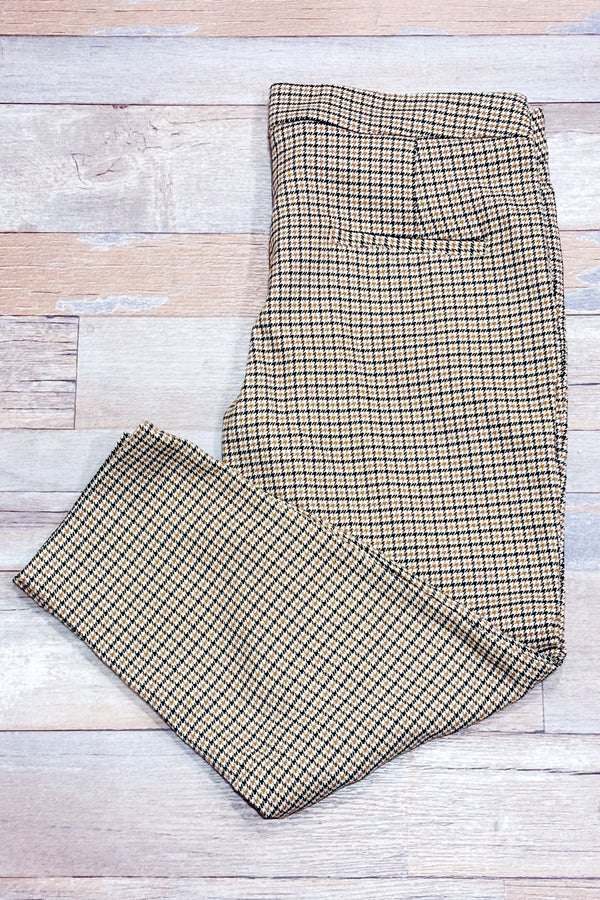 Pantalon coupé jambe étroite beige et noir motif pied de poule (m)-Zara-La Penderie du Paradis 🕊