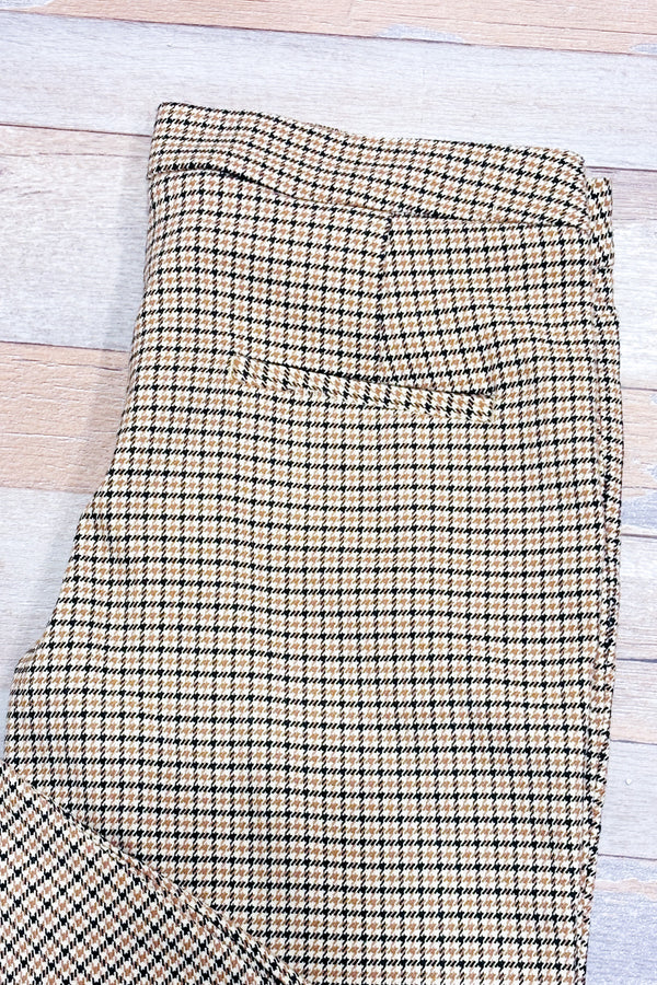 Pantalon coupé jambe étroite beige et noir motif pied de poule (m)-Zara-La Penderie du Paradis 🕊