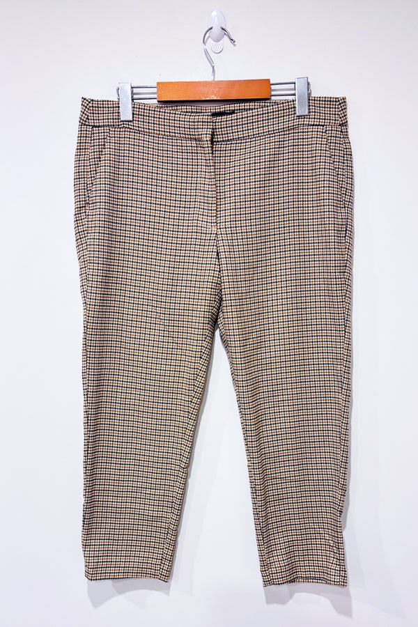 Pantalon coupé jambe étroite beige et noir motif pied de poule (m)-Zara-La Penderie du Paradis 🕊