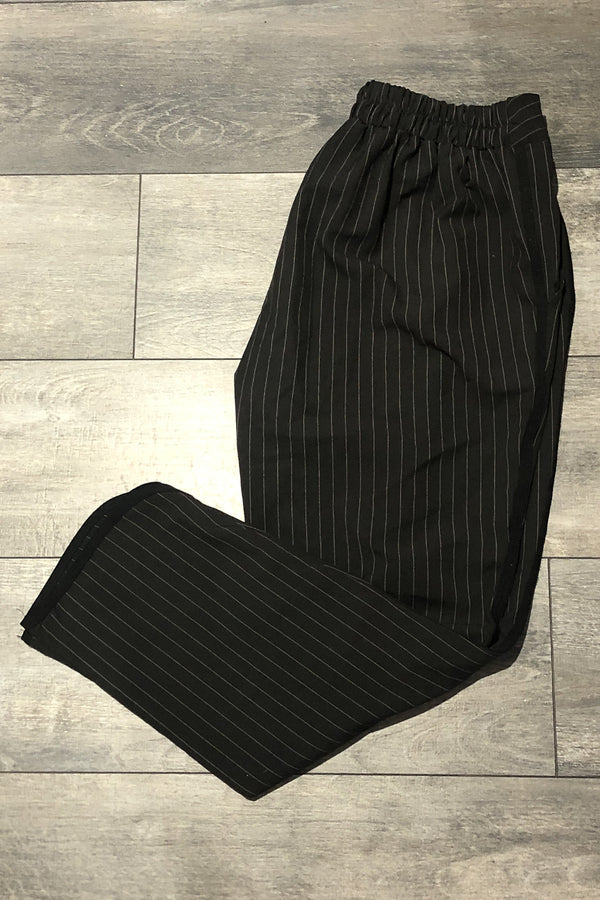 Pantalon noir rayé blanc taille élastique (l) seconde main Luna Moon