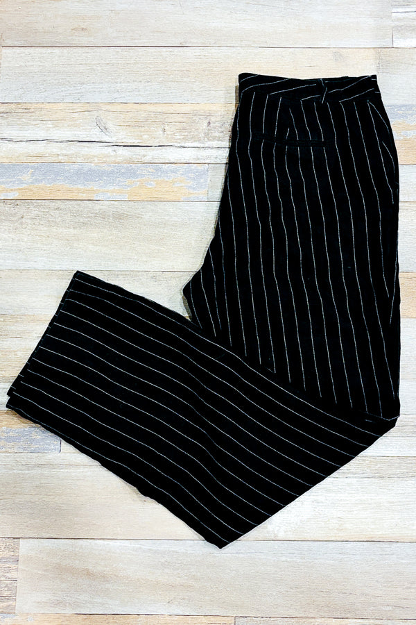 Pantalon noir rayé en lin (l) -- La Penderie du Paradis ?