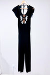 Jumpsuit noir avec billes blanches, noire et or à nouer (s)-Bianco Ghiacco-La Penderie du Paradis 🕊