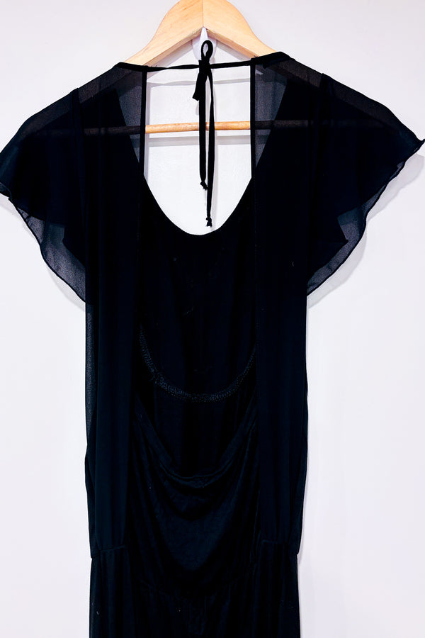 Jumpsuit noir avec billes blanches, noire et or à nouer (s)-Bianco Ghiacco-La Penderie du Paradis 🕊